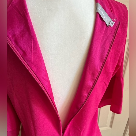 Belongsci Pink Summer V‎ Neck Bell Sleeve Shift Mini Dress Size Small NWOT - Picture 8 of 11